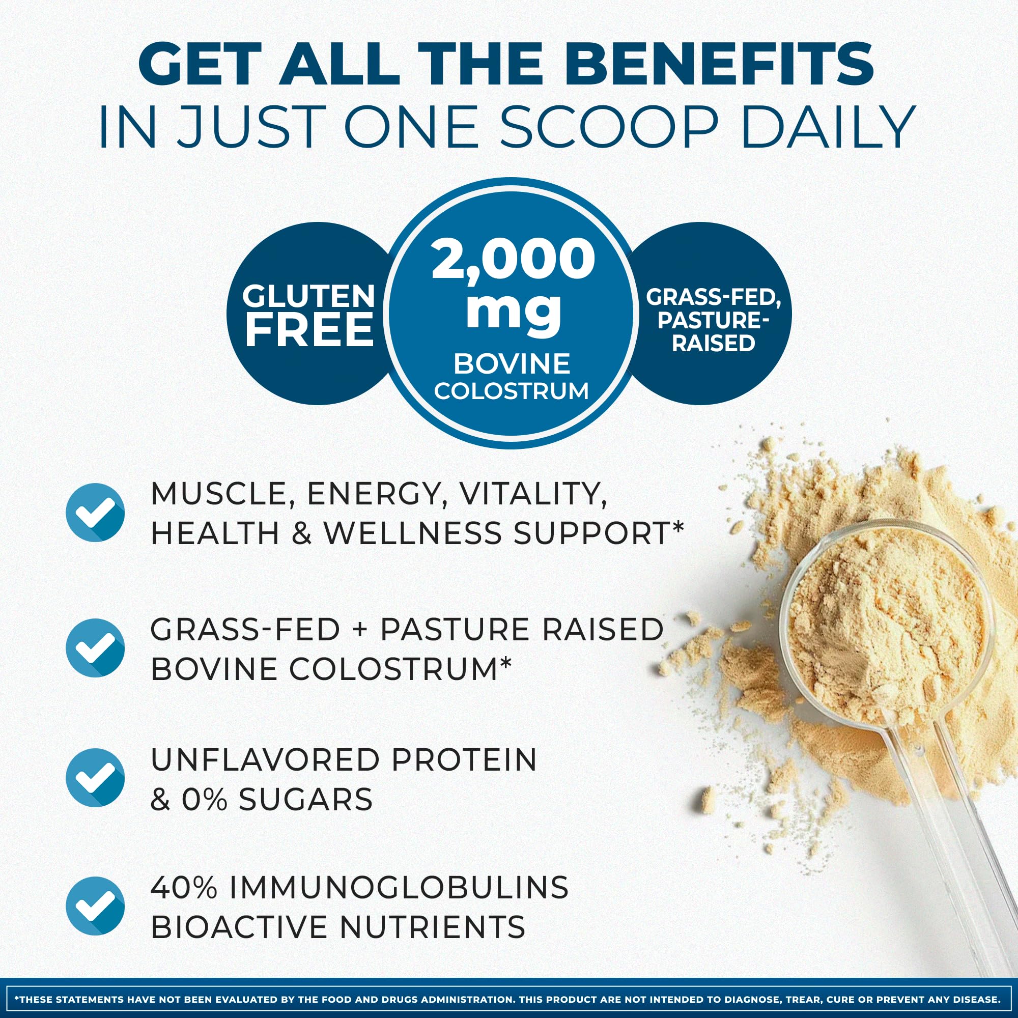 Close-up of grass-fed bovine colostrum powder
