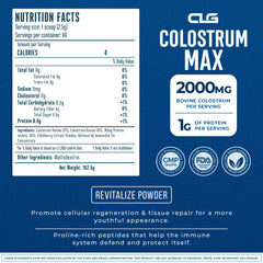 Gluten-free badge on CLG Colostrum Max packaging