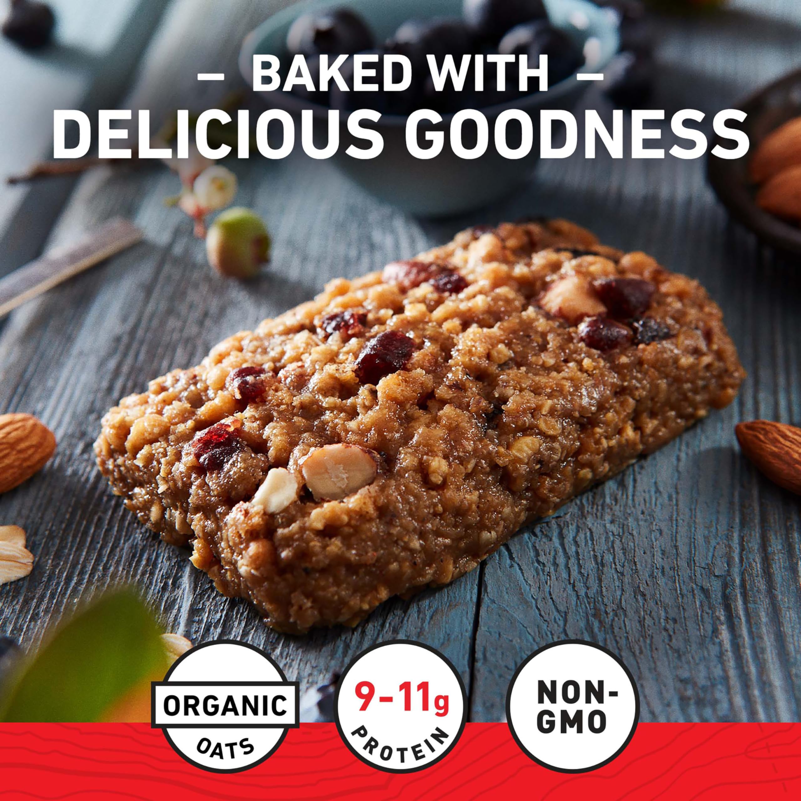 Close-up of CLIF Bar Blueberry Almond Crisp with dried blueberries.