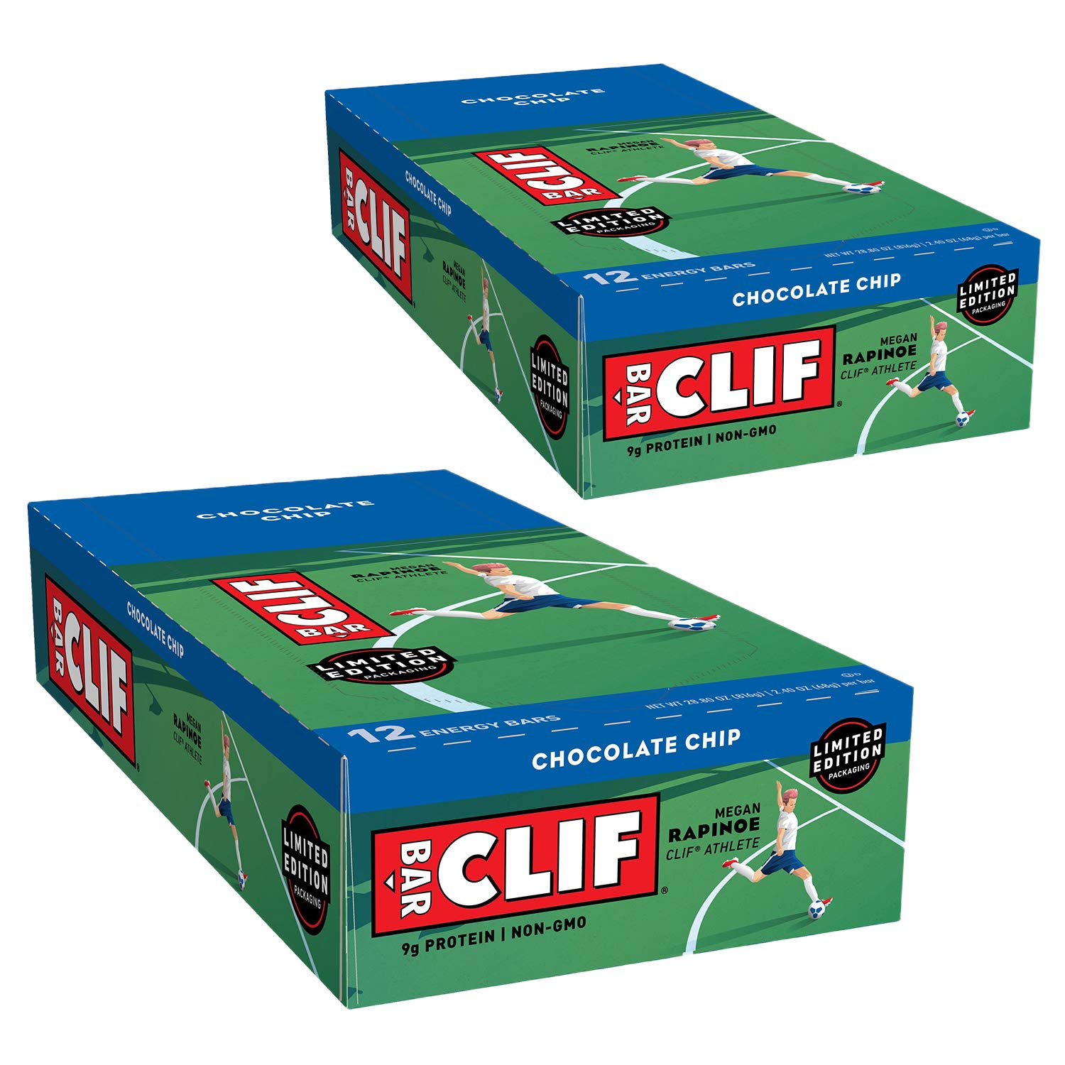 CLIF Bar Chocolate Chip packaging variation shows two-pack convenience for on-the-go energy.