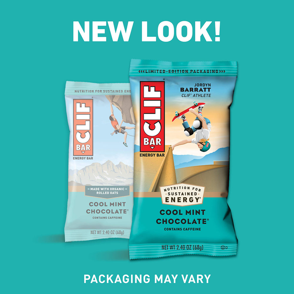 CLIF Bar Cool Mint Chocolate unwrapped bar ready for a quick snack.
