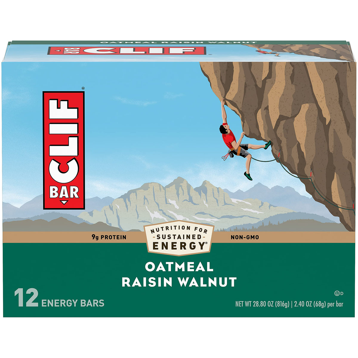 CLIF Bar Energy Bar Oatmeal Raisin Walnut pack shot for on-the-go energy