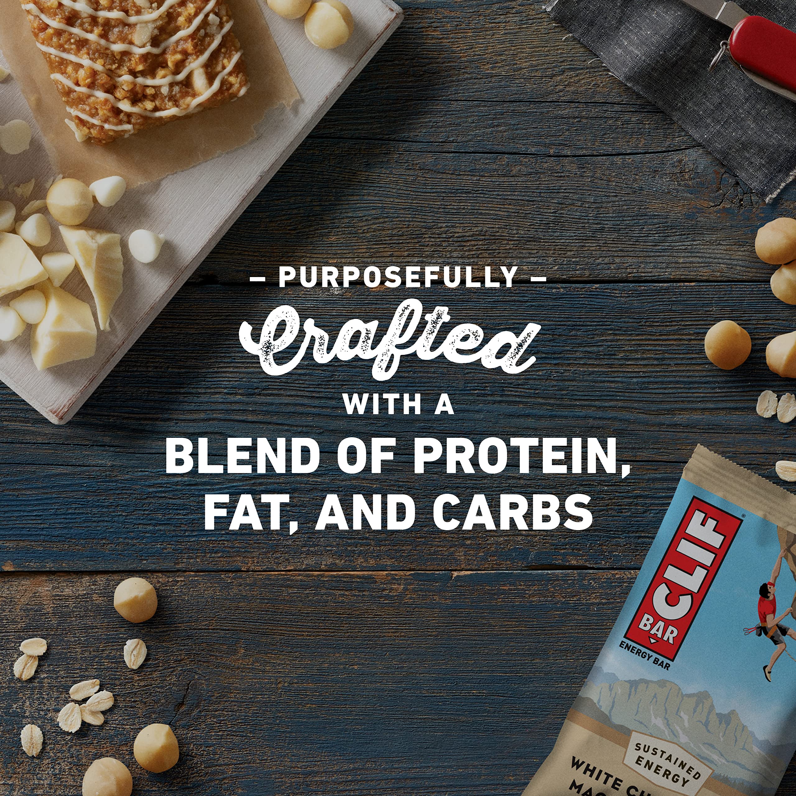 CLIF Bar white chocolate chips close-up showcasing flavor and energy-friendly ingredients.