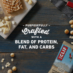 Box of CLIF BARS featuring White Chocolate Macadamia Nut flavor