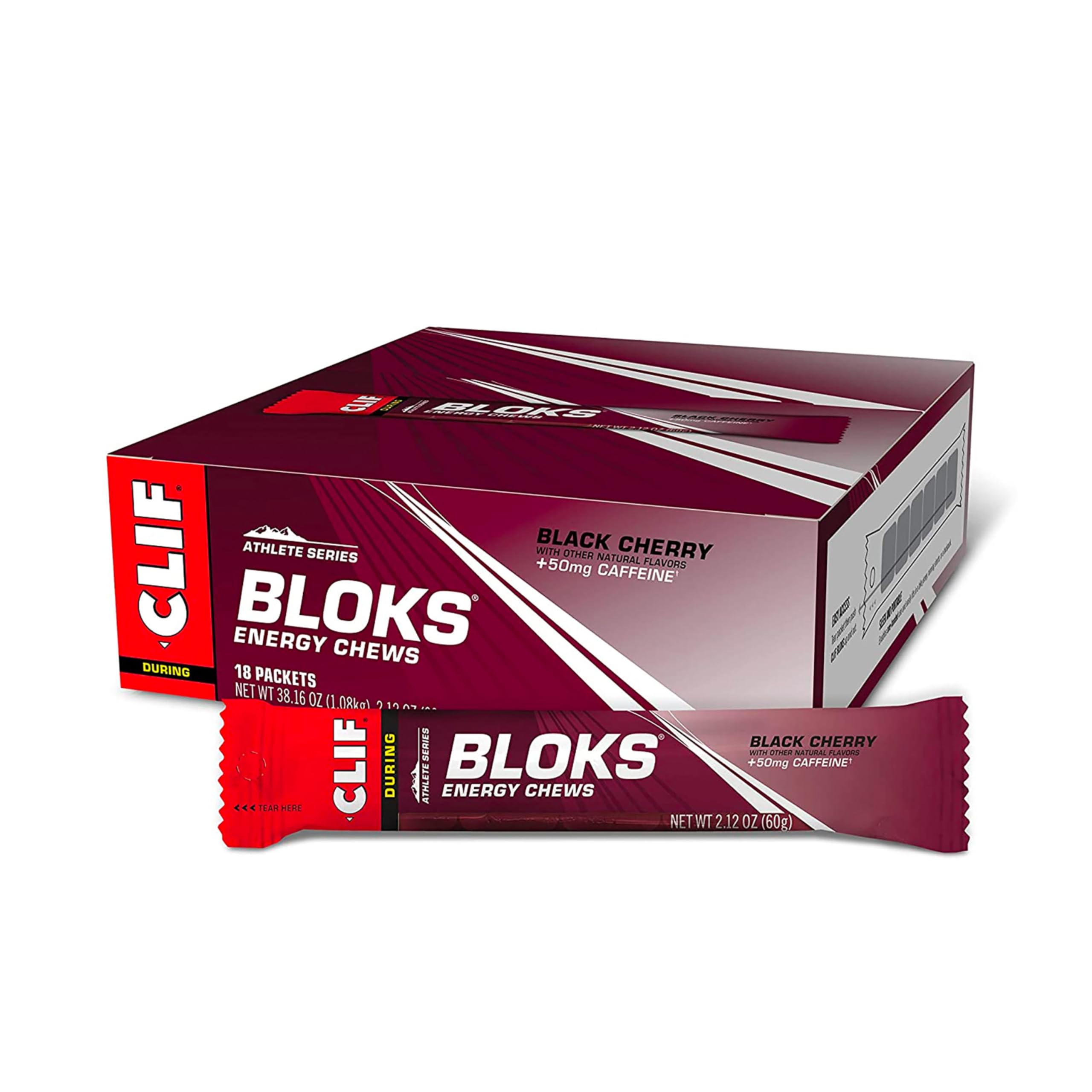 Front of CLIF BLOKS Black Cherry with Caffeine packaging