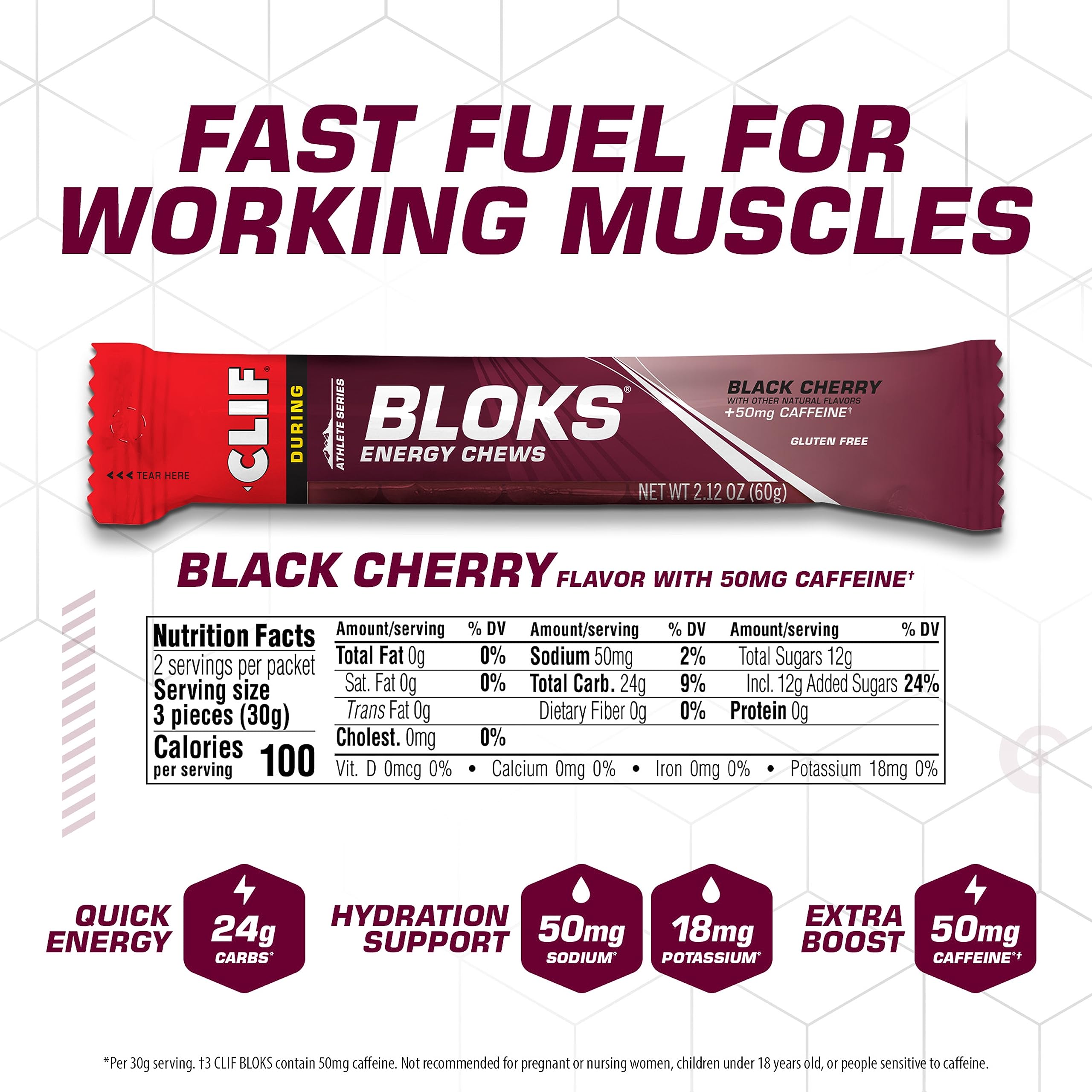 Close-up of CLIF BLOKS Black Cherry energy chews