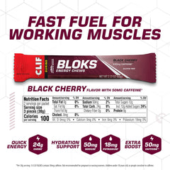 Close-up of CLIF BLOKS Black Cherry energy chews