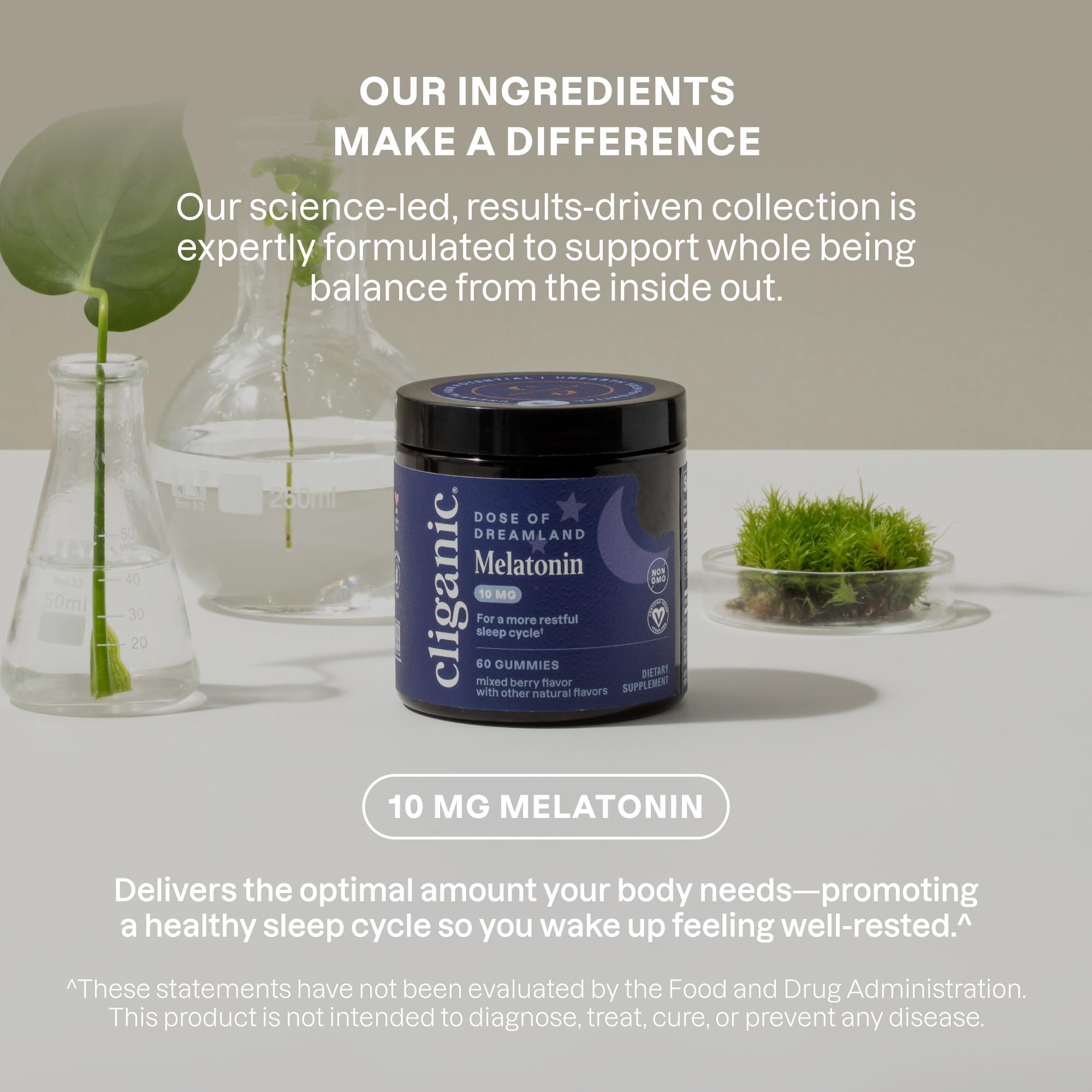 Cliganic Melatonin Gummies bottle with label and gummies inside