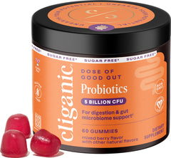 Bottle of Cliganic Sugar-Free Probiotics Gummies Berry flavor, 60-day supply