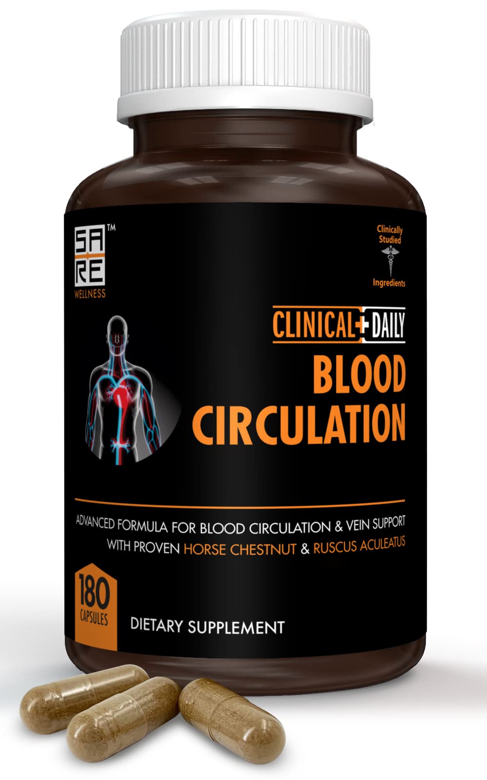 Clinical Daily Blood Circulation Supplement bottle with label on white background