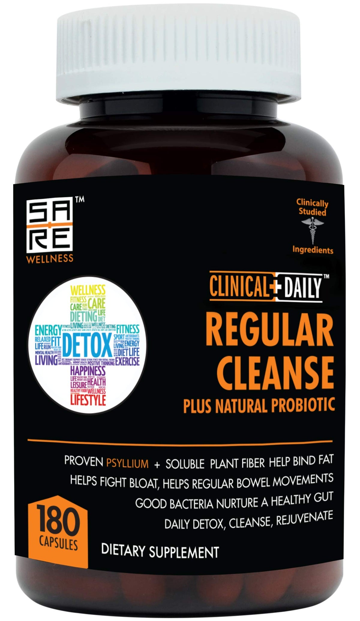 Bottle of Clinical Daily Regular Cleanse Probiotic dietary supplement