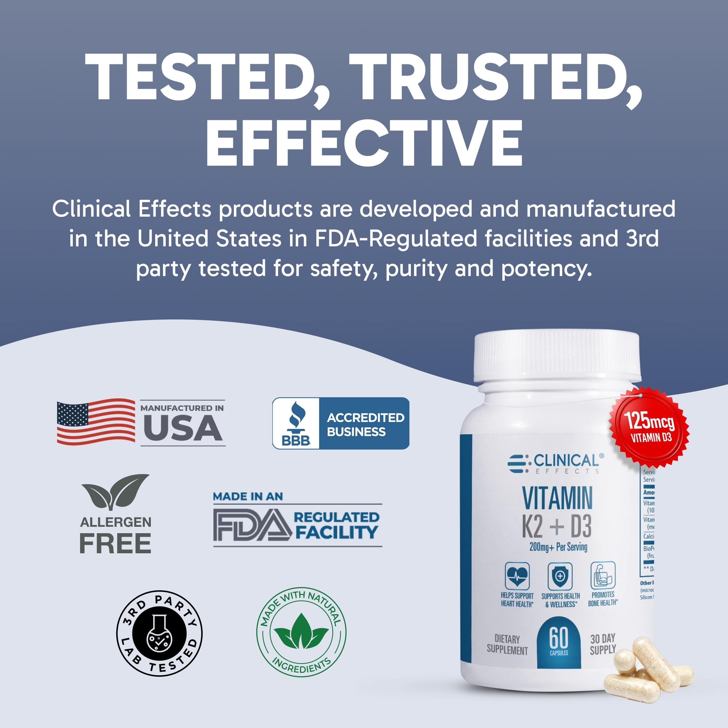 Supplement facts panel for Vitamin K2 + D3 with Calcium