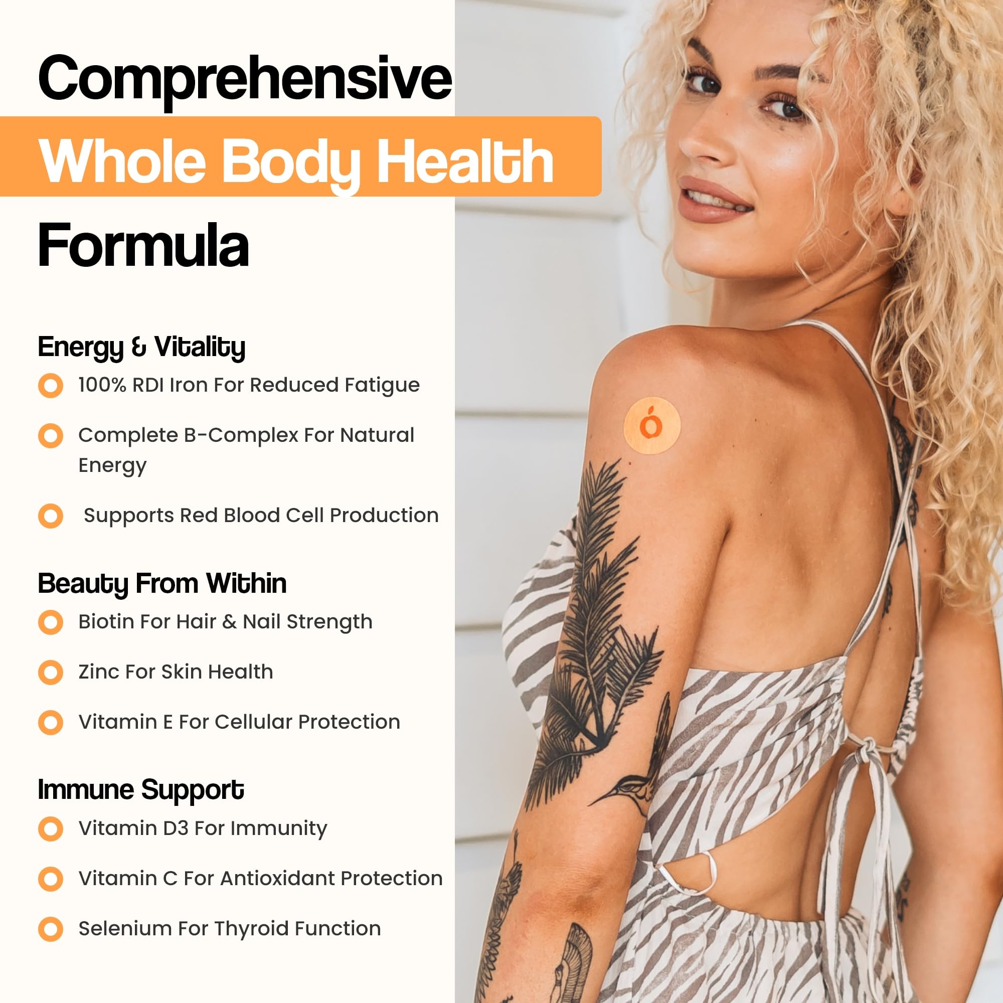 Skin-mounted multivitamin patch close-up