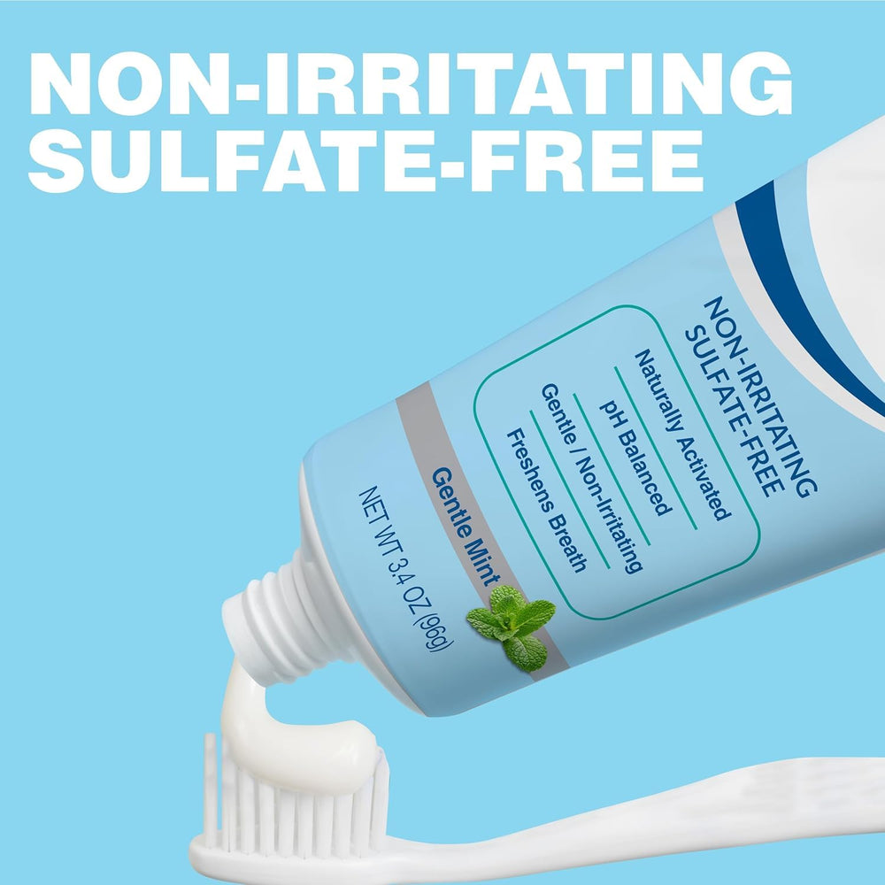 Close-up of toothpaste texture demonstrating gentle mint formula