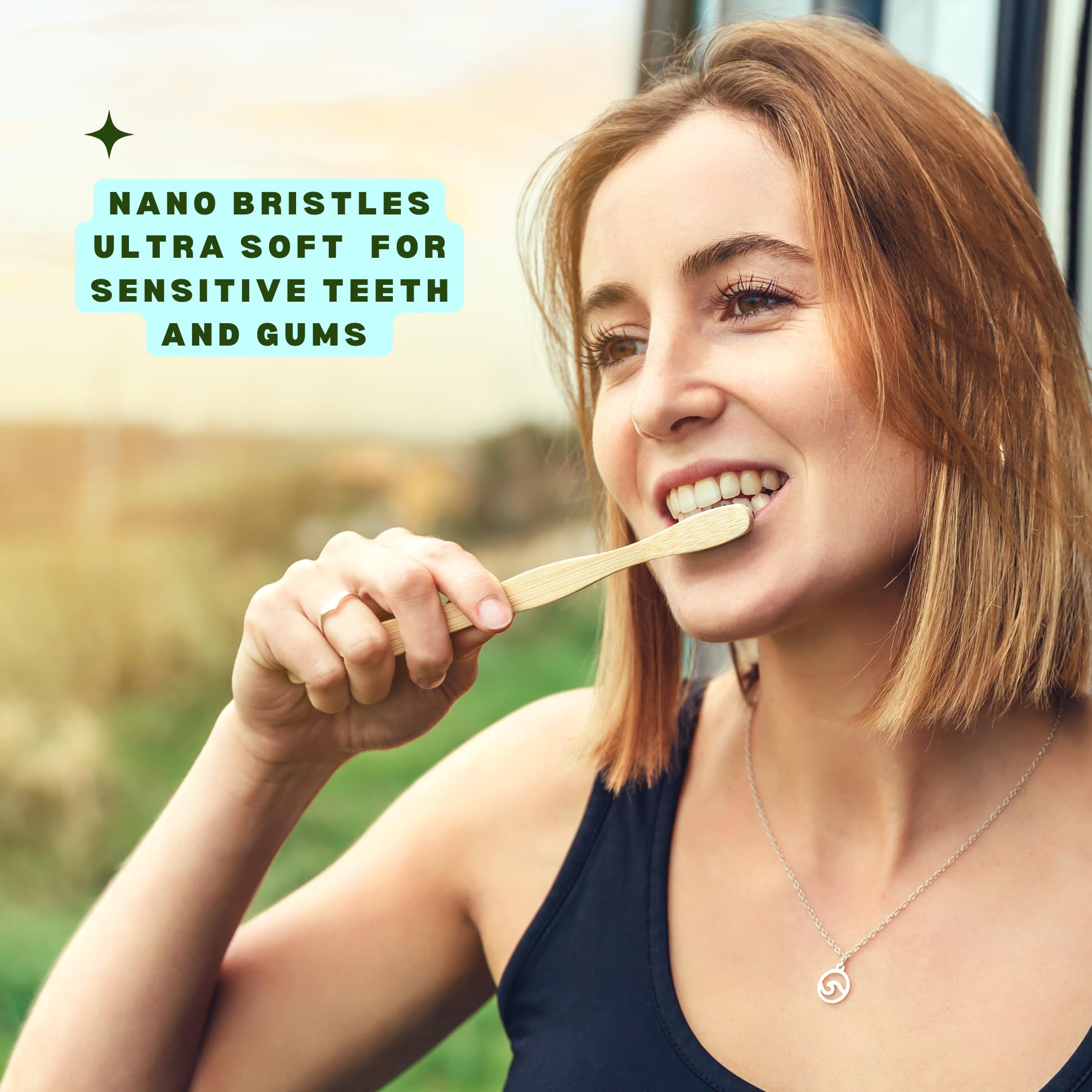 Cloud Brush toothbrushes displayed in a sustainable, eco-conscious setup