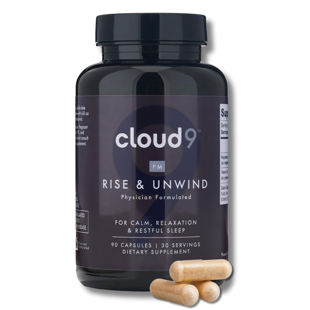 Front view of Cloud9 Rise & Unwind PM bottle