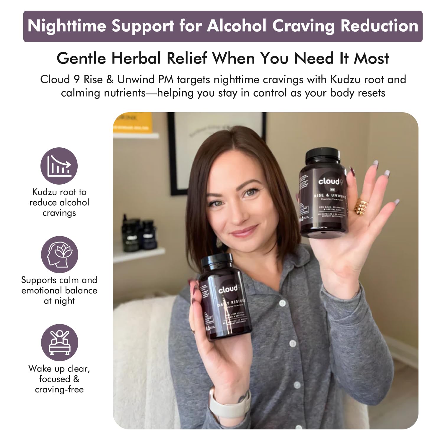 Magnesium and natural relaxation ingredients in Cloud9 Rise & Unwind PM