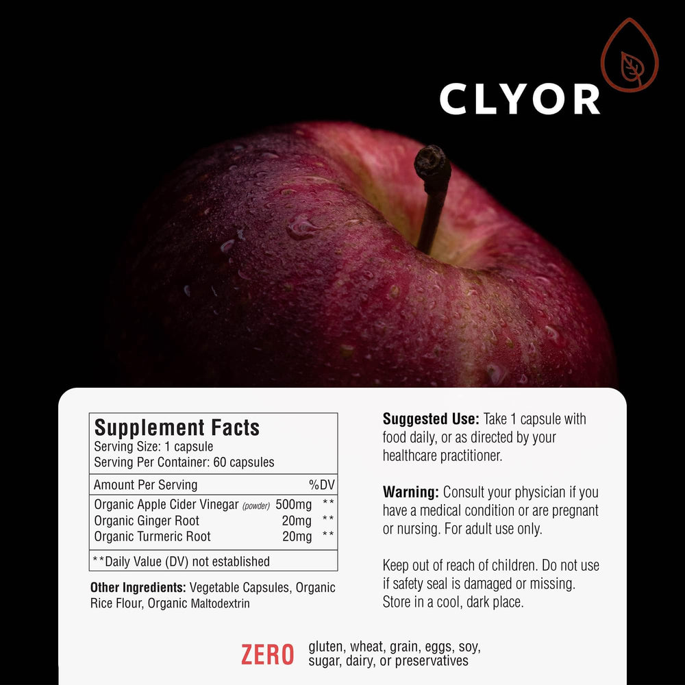 CLYOR bottle on breakfast table with cup and fruit illustrating daily routine convenience benefit