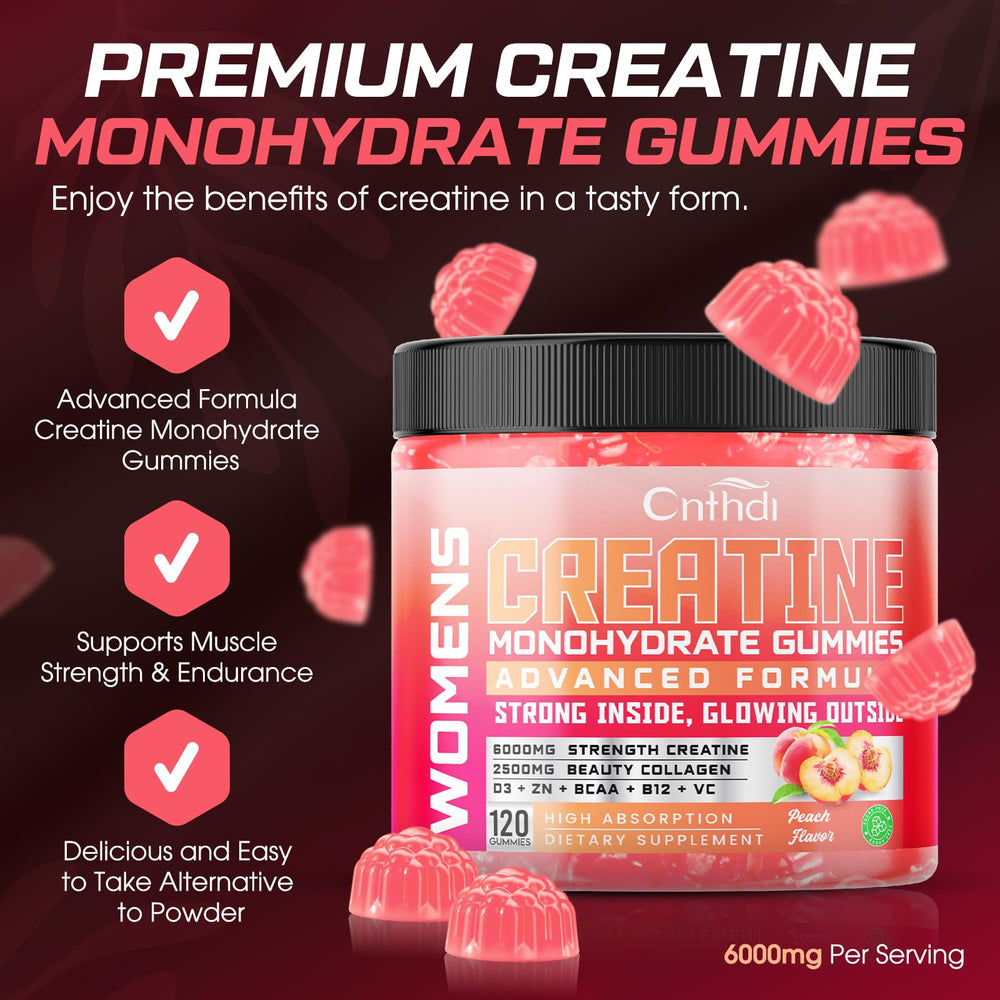 Close-up of CNFHDI Peach Flavored Creatine Gummies