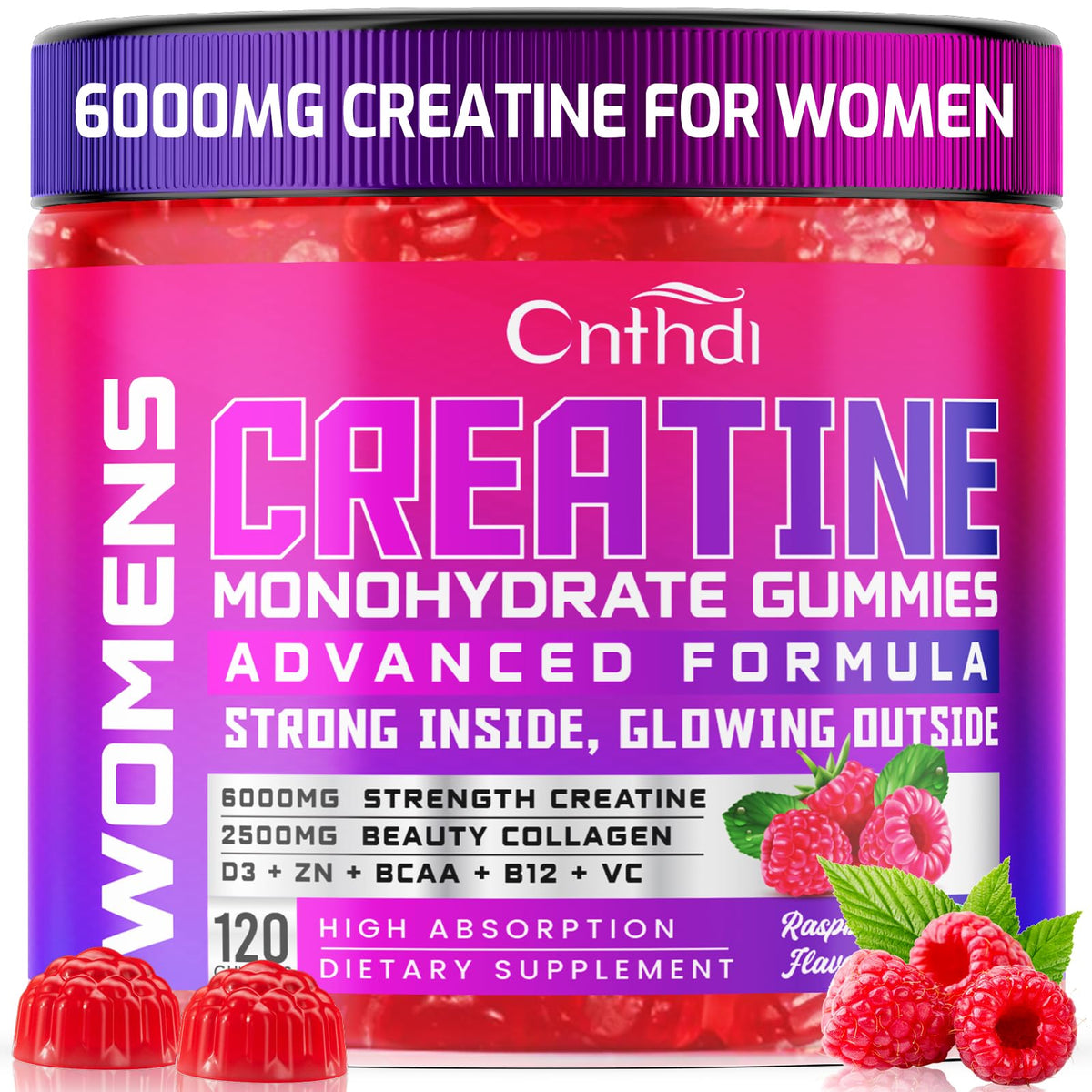 CNFHDI Creatine Gummies bottle label with 6000mg serving