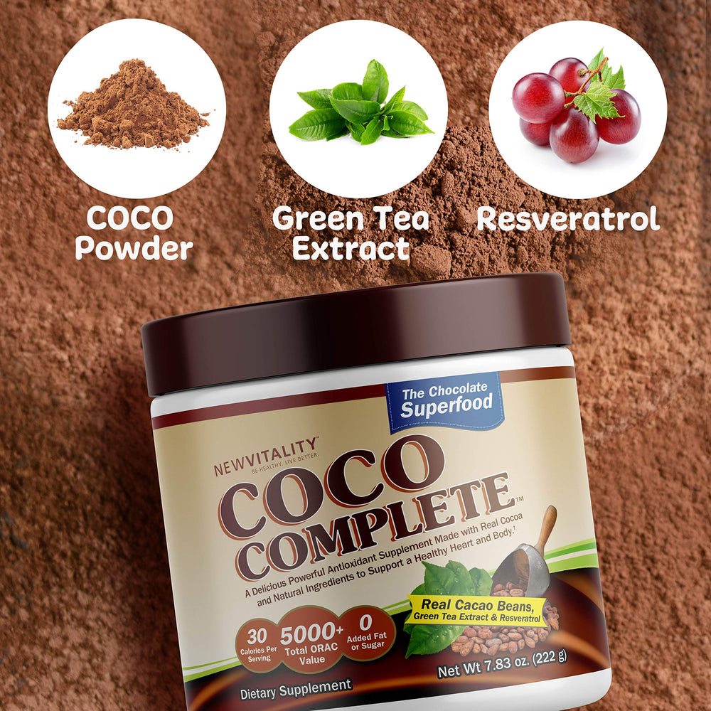 Close-up of Coco Complete chocolate powder being poured