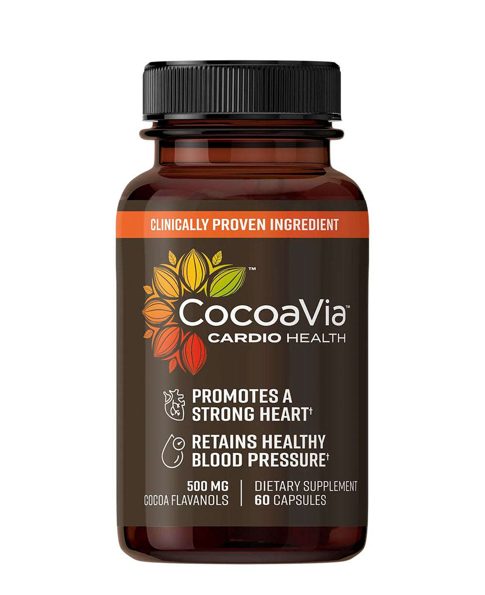 Bottle of CocoaVia Cardio Health Supplement with 60 vegan capsules