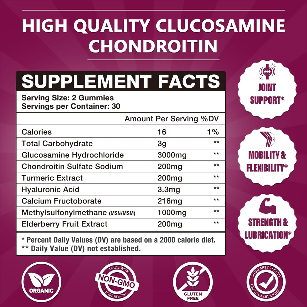 Close-up of CocoaNee bottle label showing 3000mg glucosamine, 1000mg MSM and 200mg chondroitin