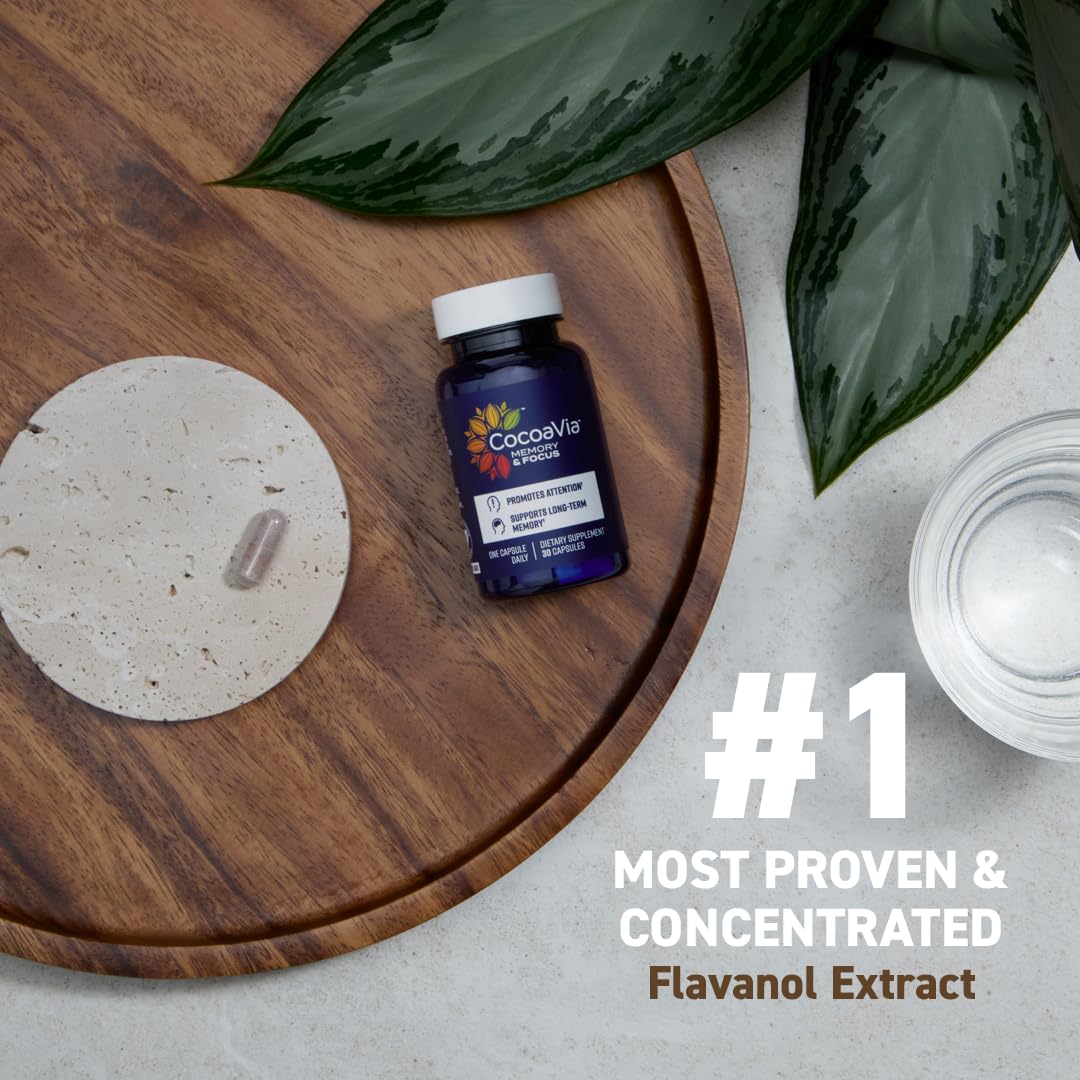 Close-up of CocoaVia Memory & Focus packaging label showing Cocoapro+ blend