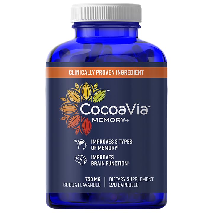 CocoaVia Memory+ brain supplement bottle with 270 capsules.