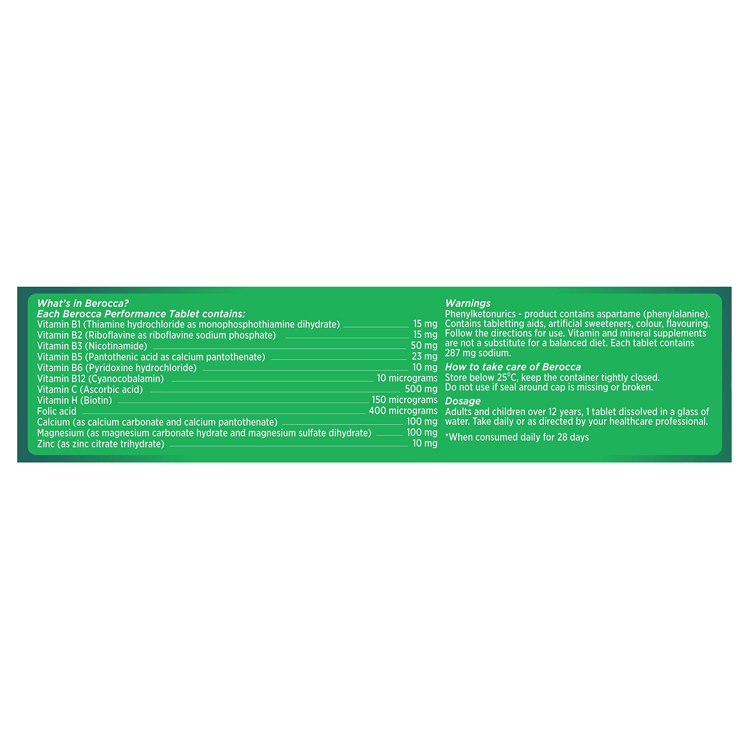 Close-up of CoCoCherry Berocca bottle label highlighting ingredients.