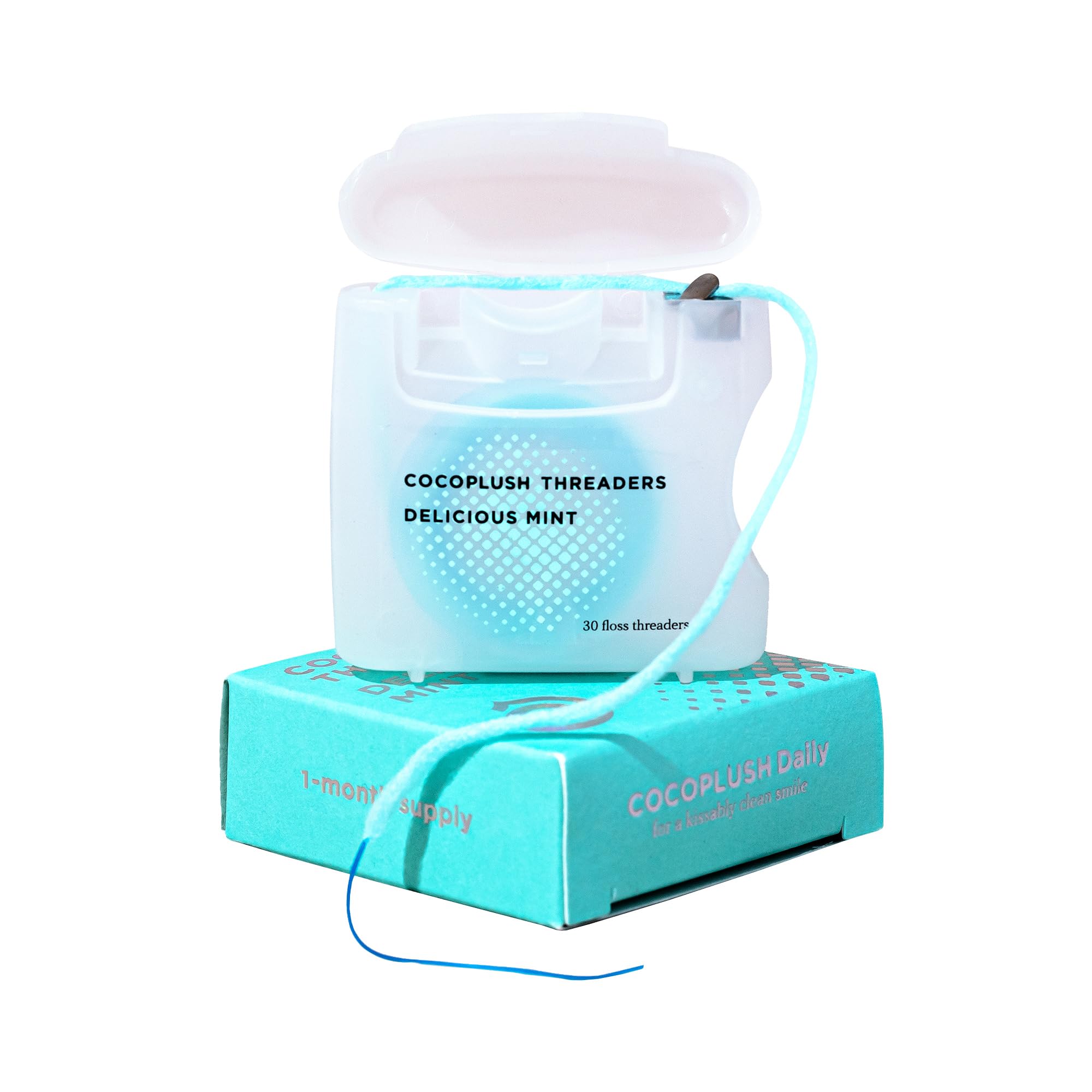 Cocofloss CocoPlush Threaders for implants, bridges, and braces – mint, waxed