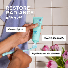 Cocoshine toothpaste label highlighting fluoride-free and n-HA