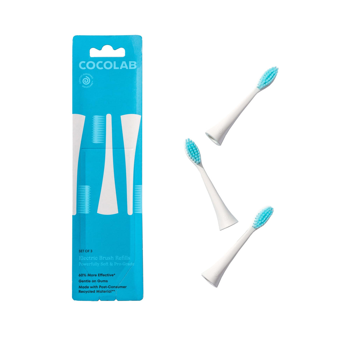 Cocolab electric brush refills ultra-soft bristles close-up in a 3-pack