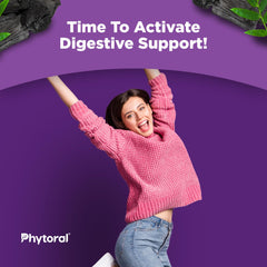 Activated coconut charcoal capsules next to bottle