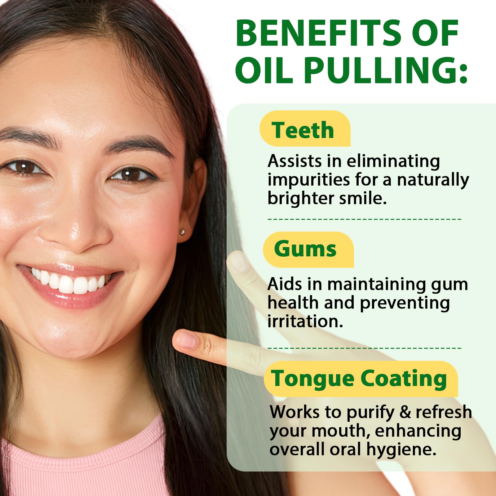 Whitening oil pulling mouthwash bottle with peppermint