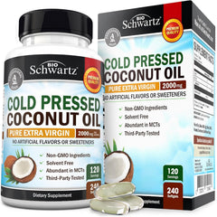 Front view of Coconut Oil Capsules 2000mg bottle