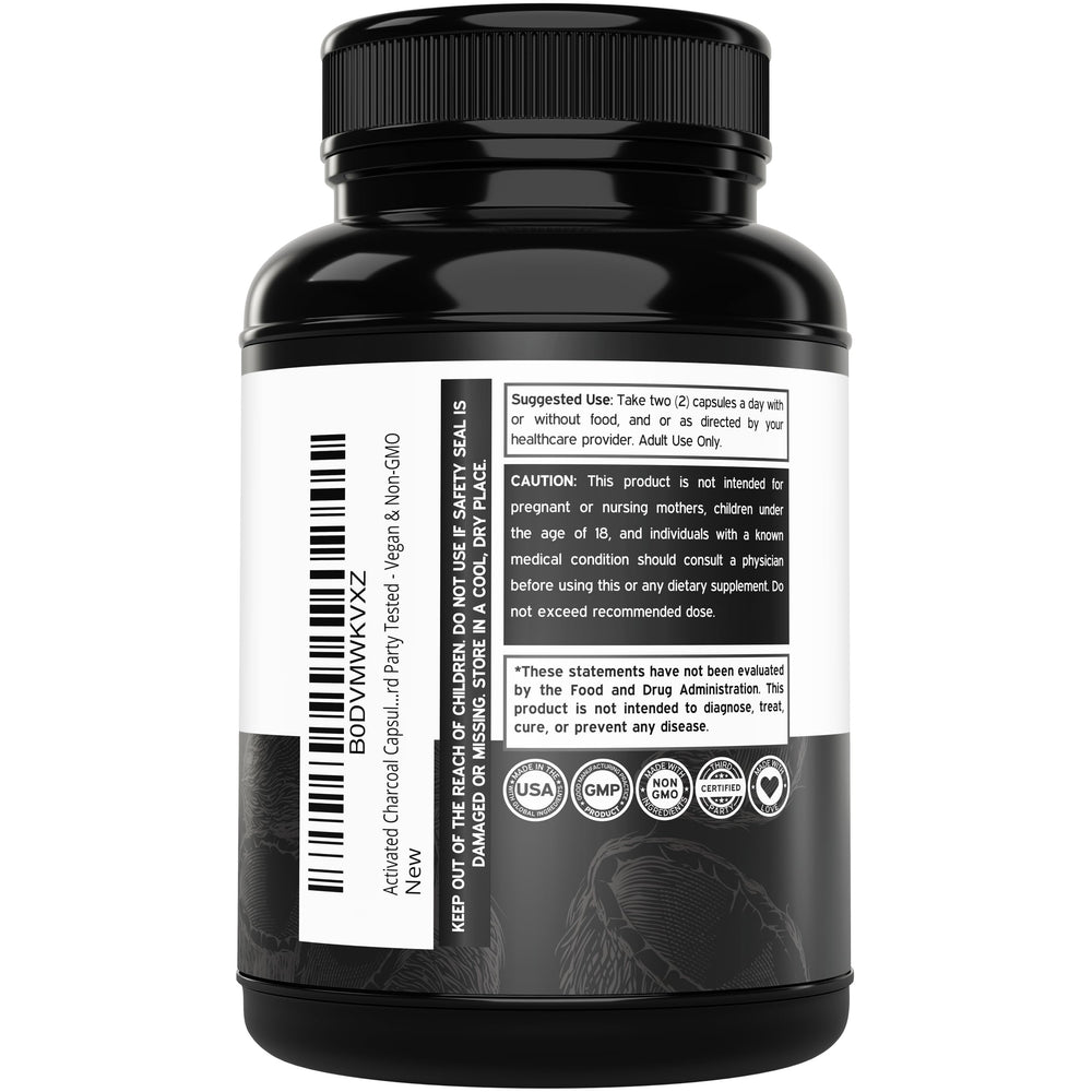 Charcoal capsules derived from coconut shells, 520mg each