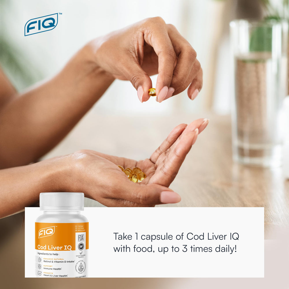 Supplement facts and serving size on Cod Liver IQ bottle