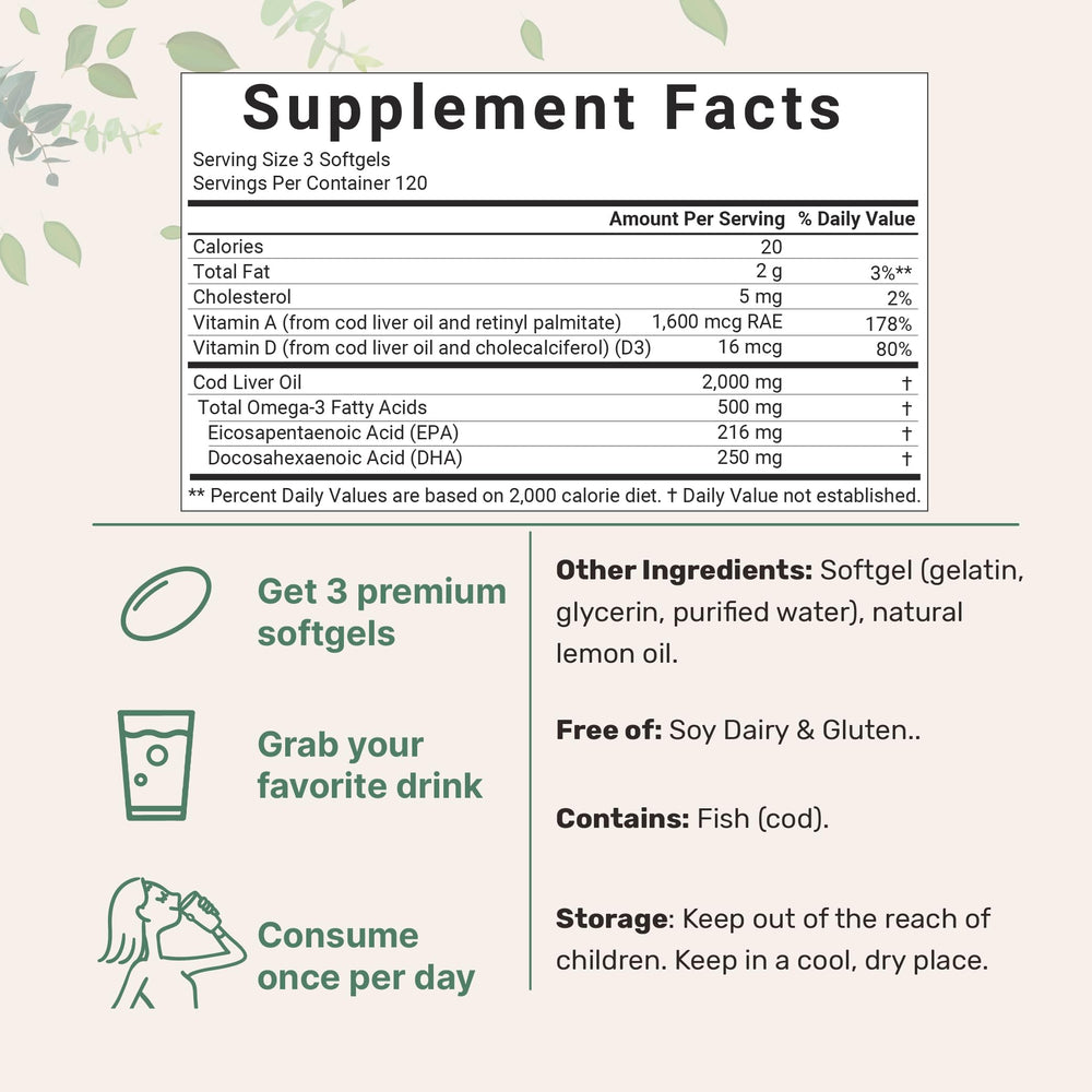 Packaging showing 360 burpless softgels with enteric coating for digestion