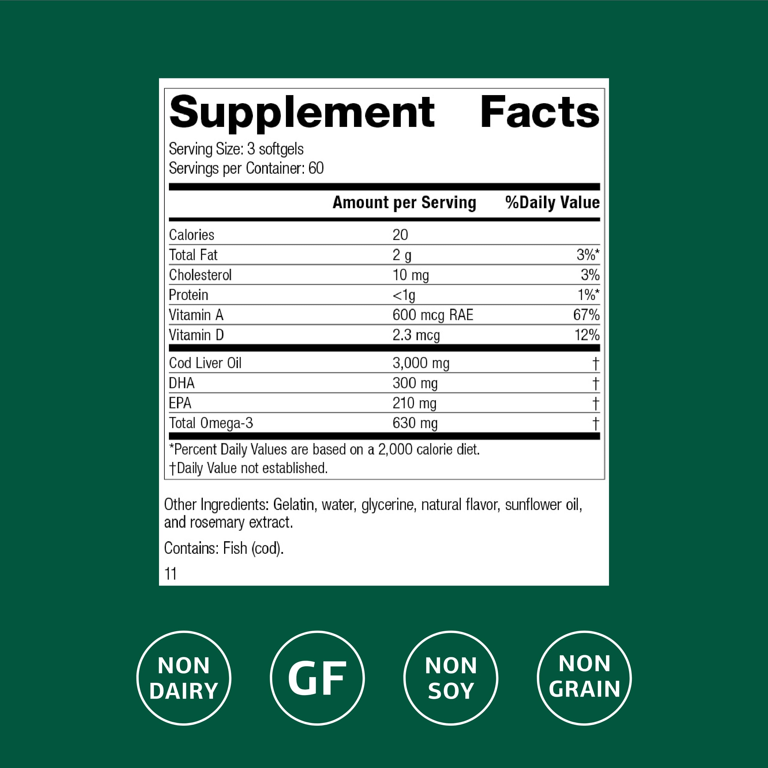 Back label showing supplement facts and ingredients