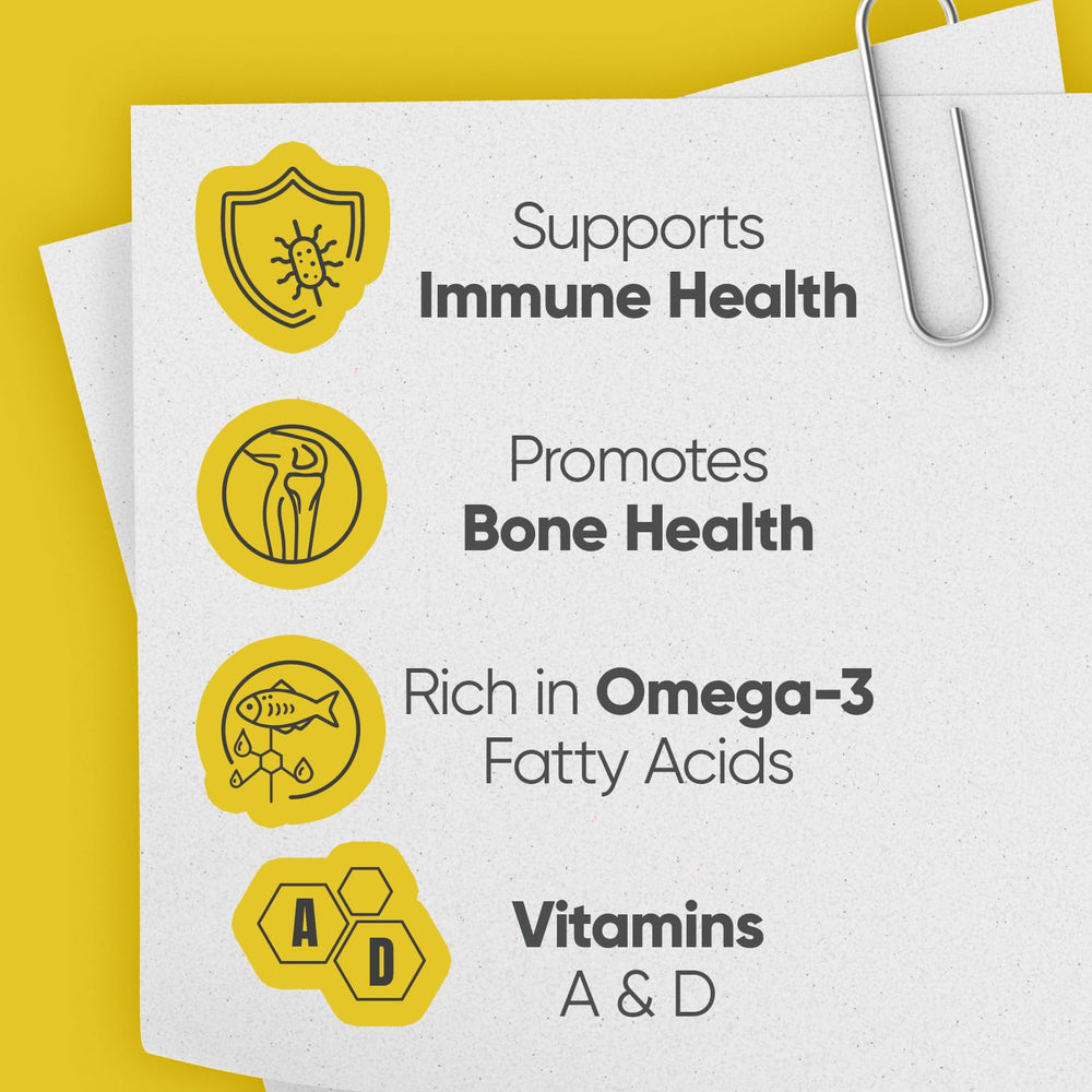 Illustration representing immune support from cod liver oil with vitamins A, D, and E.