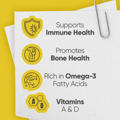 Illustration representing immune support from cod liver oil with vitamins A, D, and E.