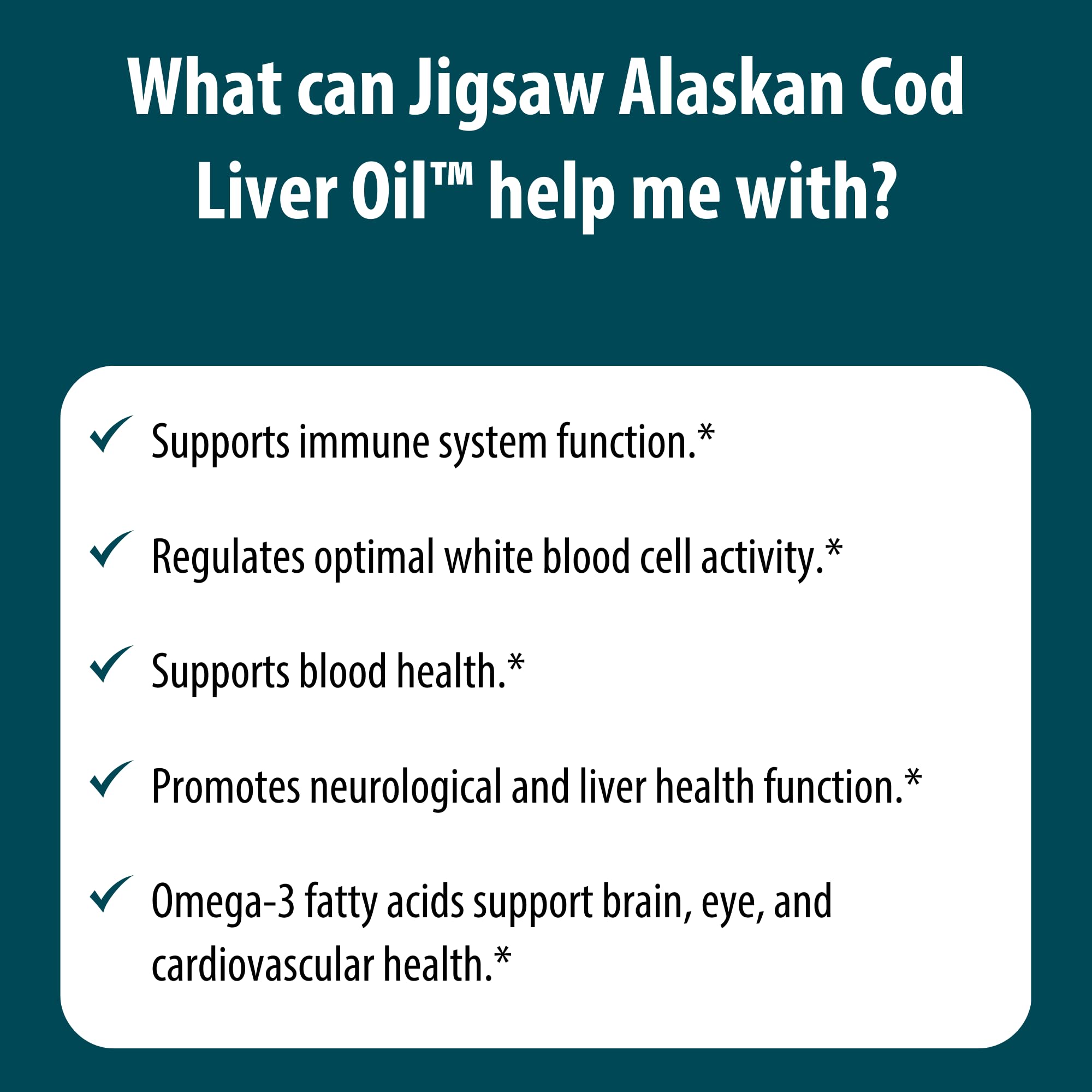 Jigsaw Health cod liver oil liquid bottle with label and serving information