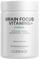 Bottle of Codeage Brain Focus Vitamins+ Nootropic supplement, 60 capsules