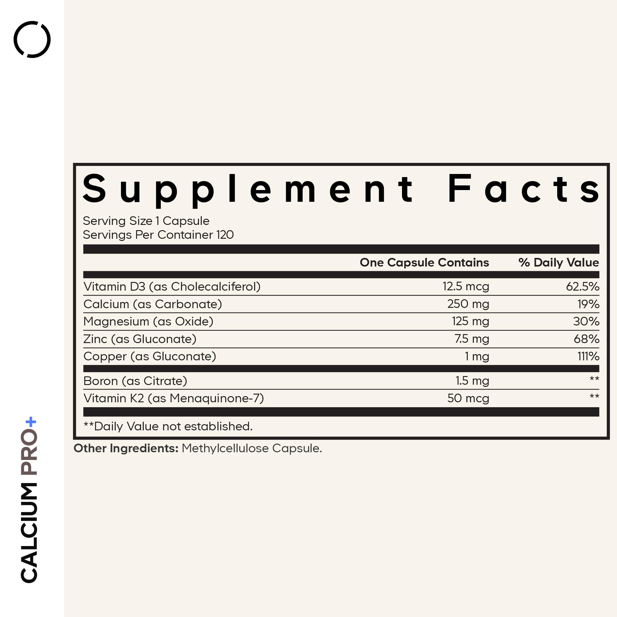 Ingredients include Vitamin D3, Magnesium, Zinc, Copper, Boron, and Vitamin K2