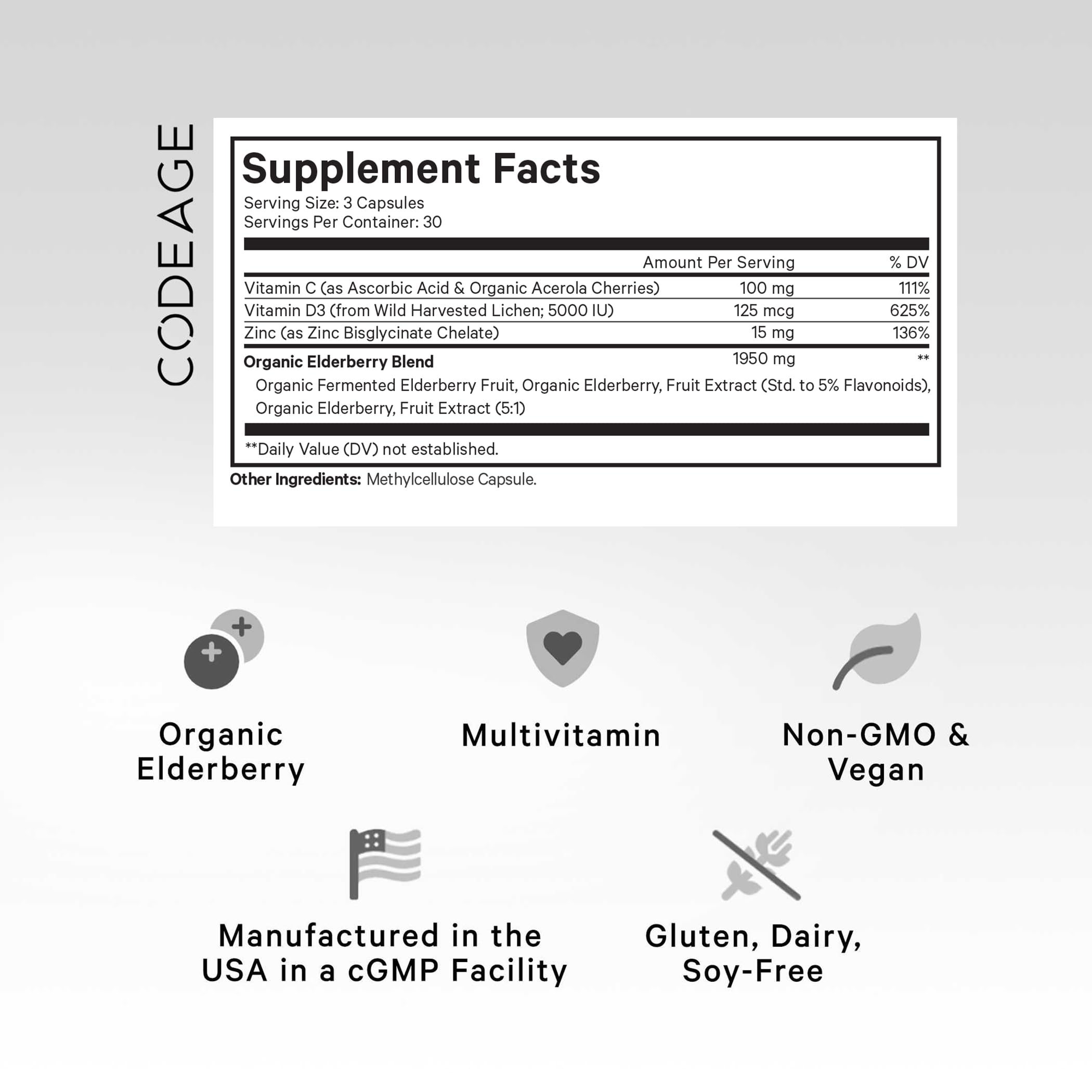 Close-up of Codeage Elderberry Vitamins label