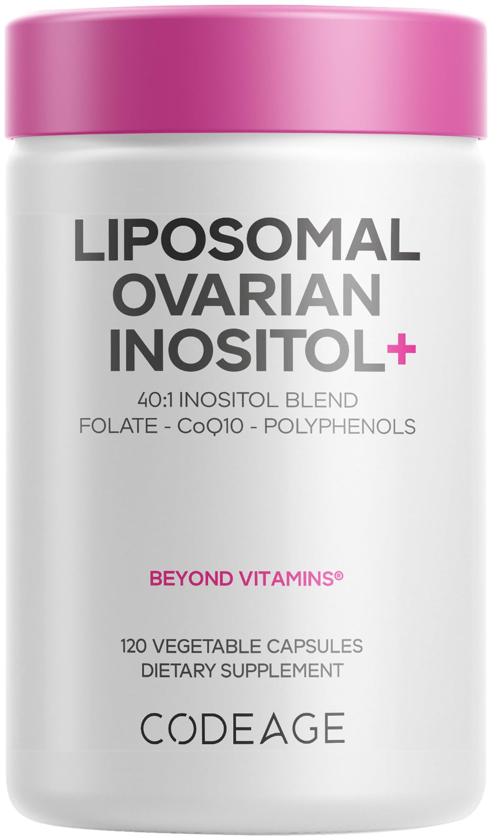 Codeage front label showing liposomal inositol benefits and vegan badge