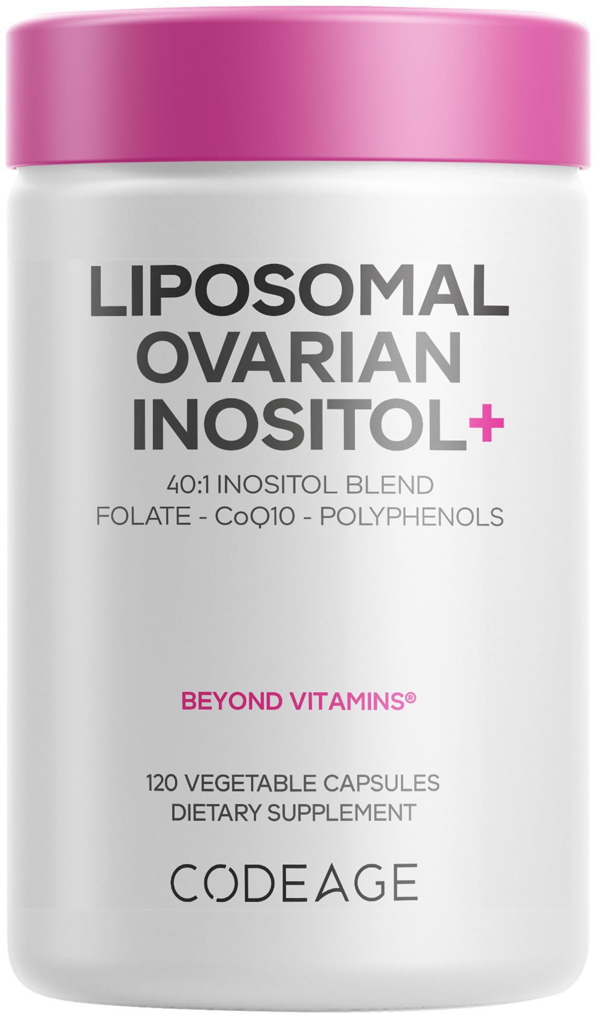 Codeage front label showing liposomal inositol benefits and vegan badge