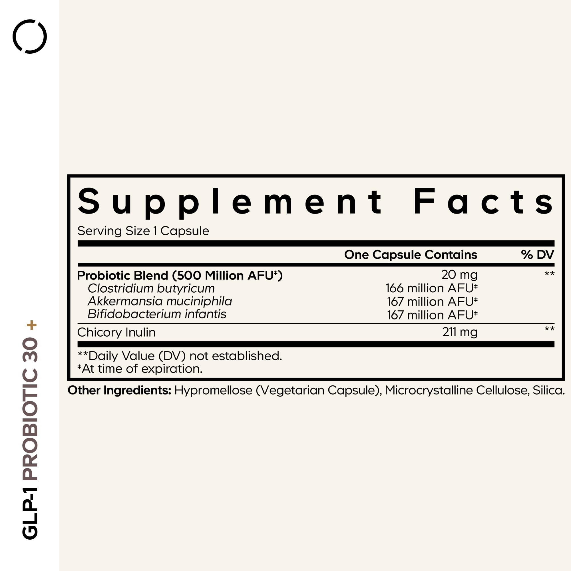 Back label of Codeage GLP-1 Probiotic+ bottle