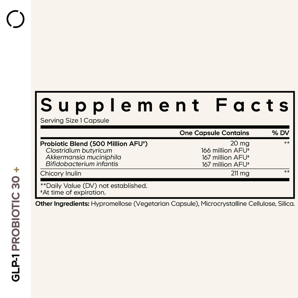 Back label of Codeage GLP-1 Probiotic+ bottle